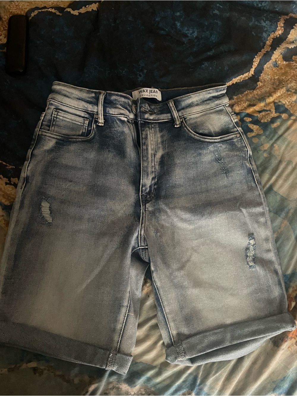 Wax Jean Blue Washed High-Rise Denim Shorts